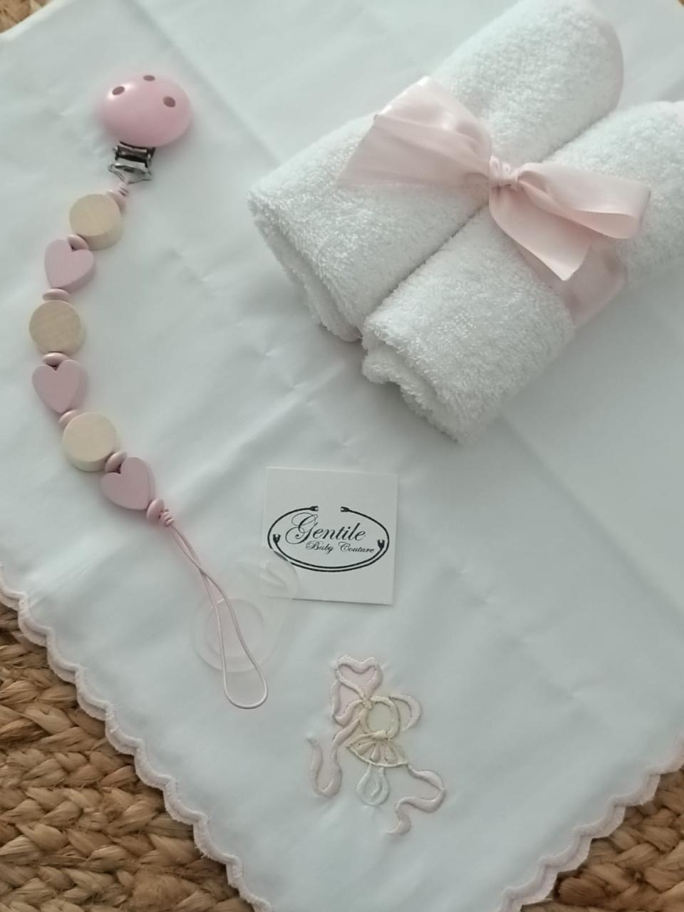 Box regalo Rosa Gentile Baby Couture Catenina porta ciuccio