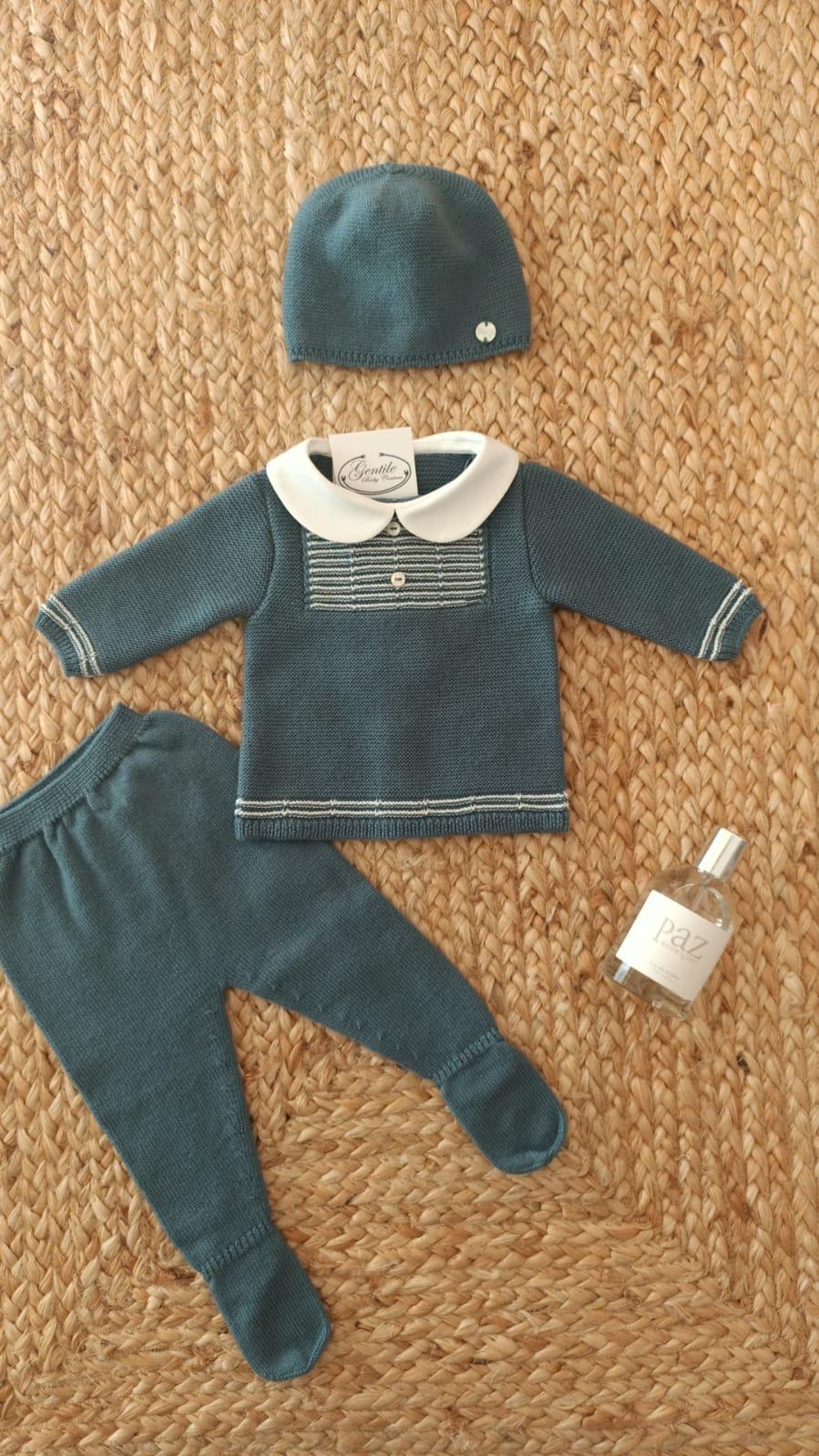 Completo 2 pezzi  con cappellino in pura lana Blu taglia 1 mese Paz Rodriguez 003-111166