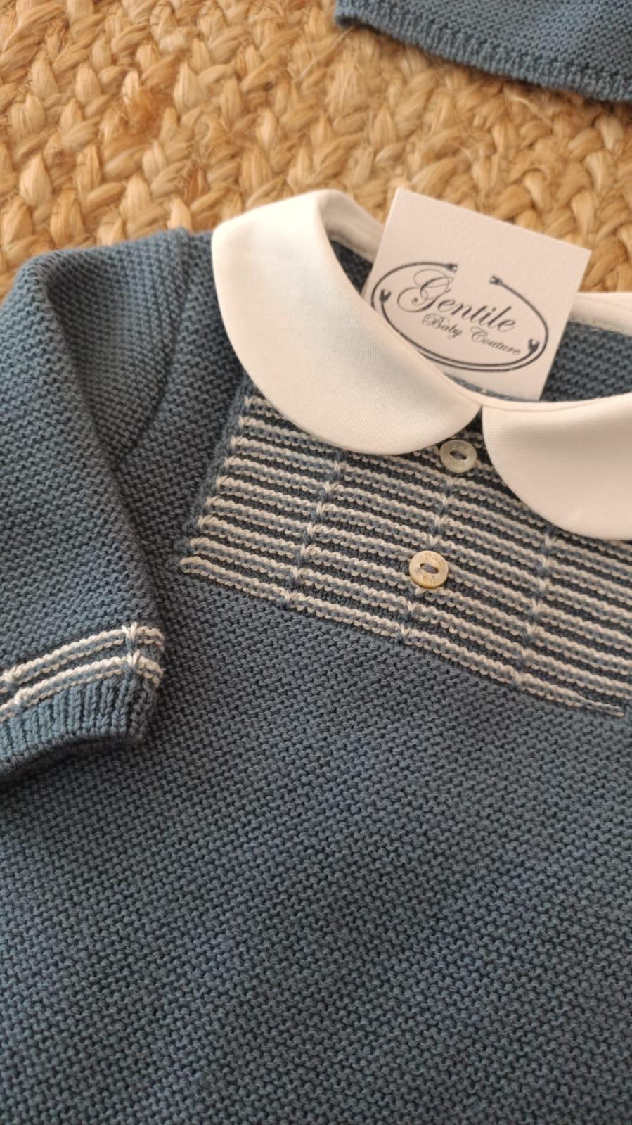 Completo 2 pezzi  con cappellino in pura lana Blu taglia 1 mese Paz Rodriguez 003-111166
