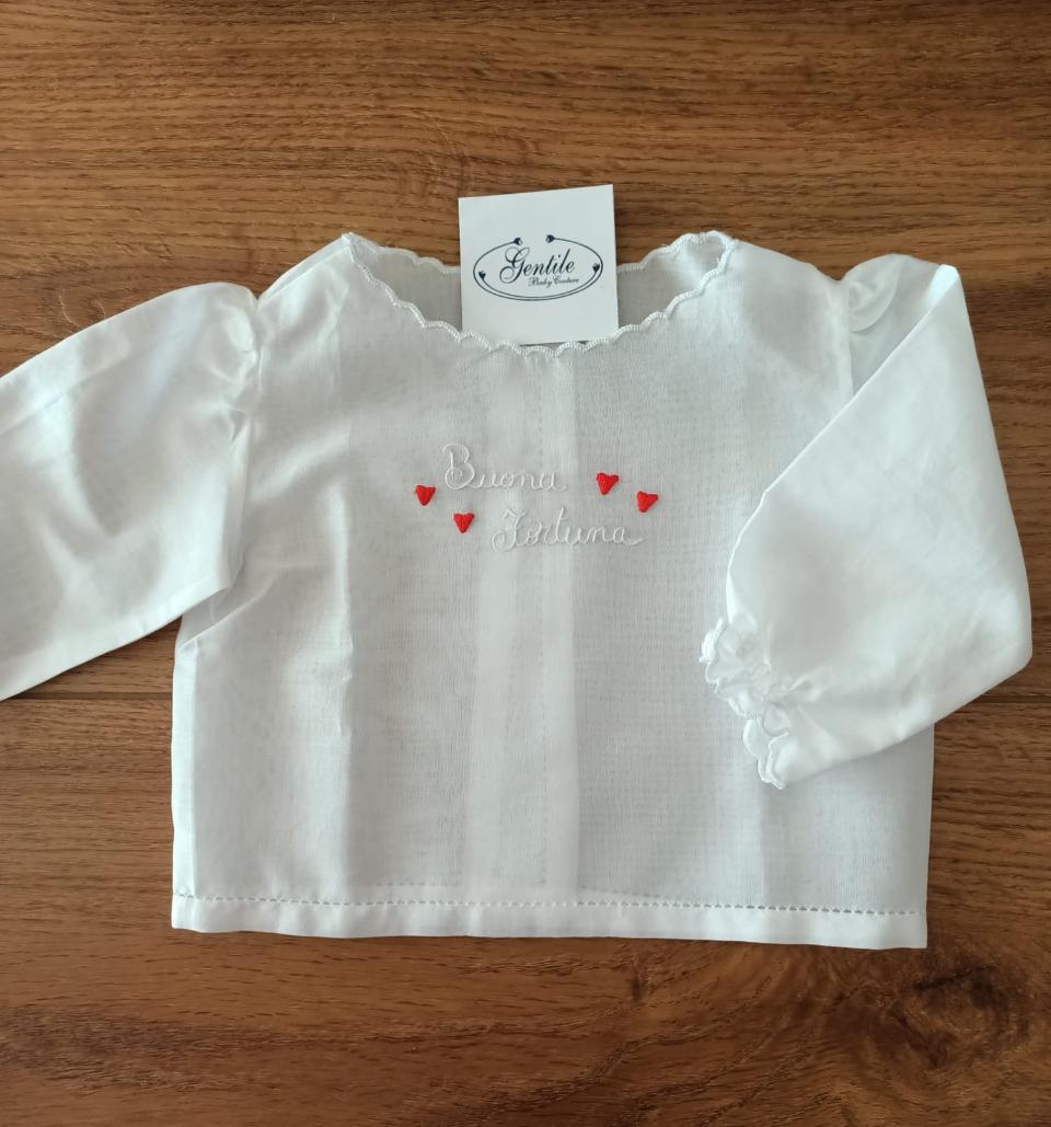 Camicina della Fortuna manica lunga Gentile Baby Couture Ricamata a mano