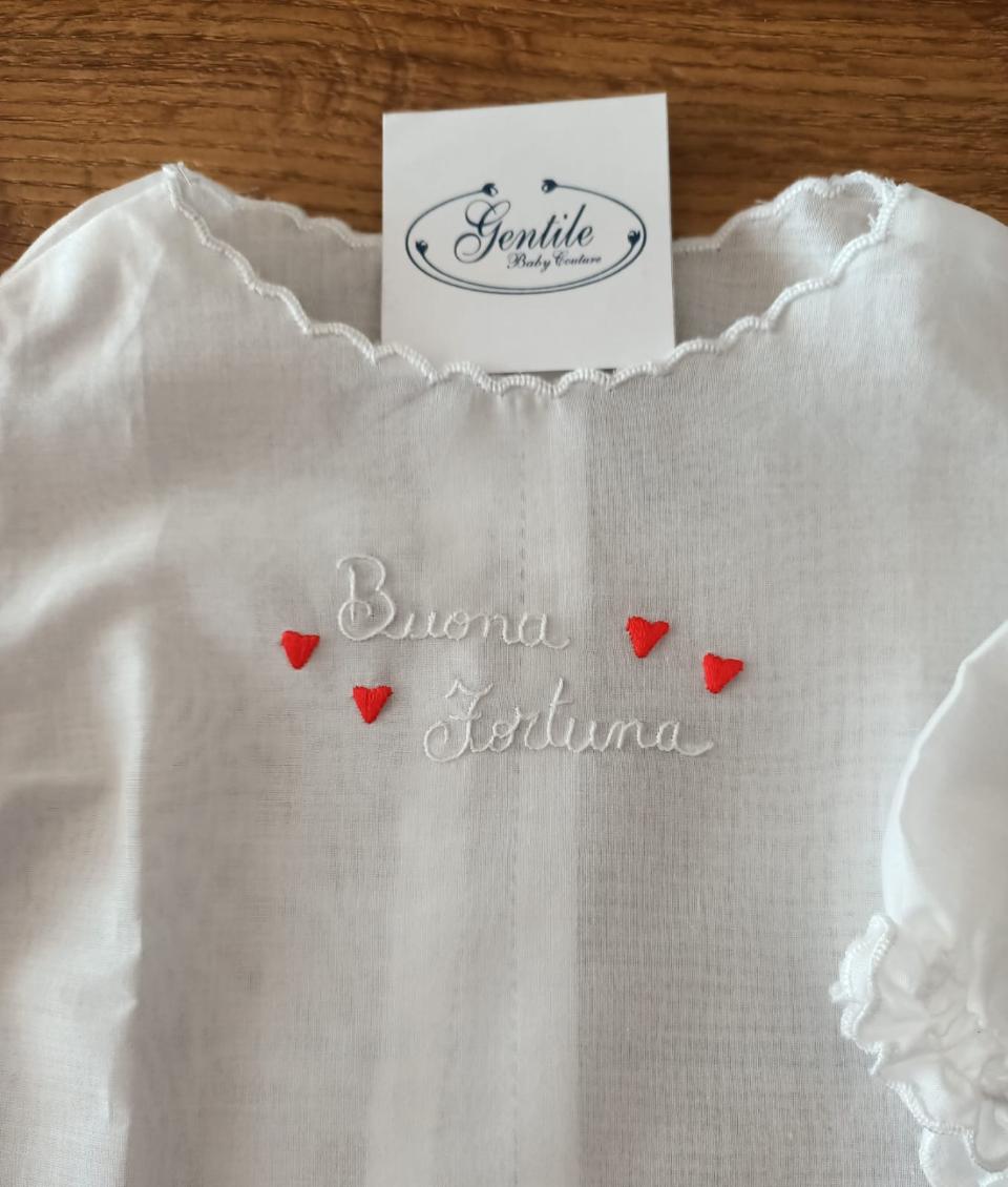 Camicina della Fortuna manica lunga Gentile Baby Couture Ricamata a mano