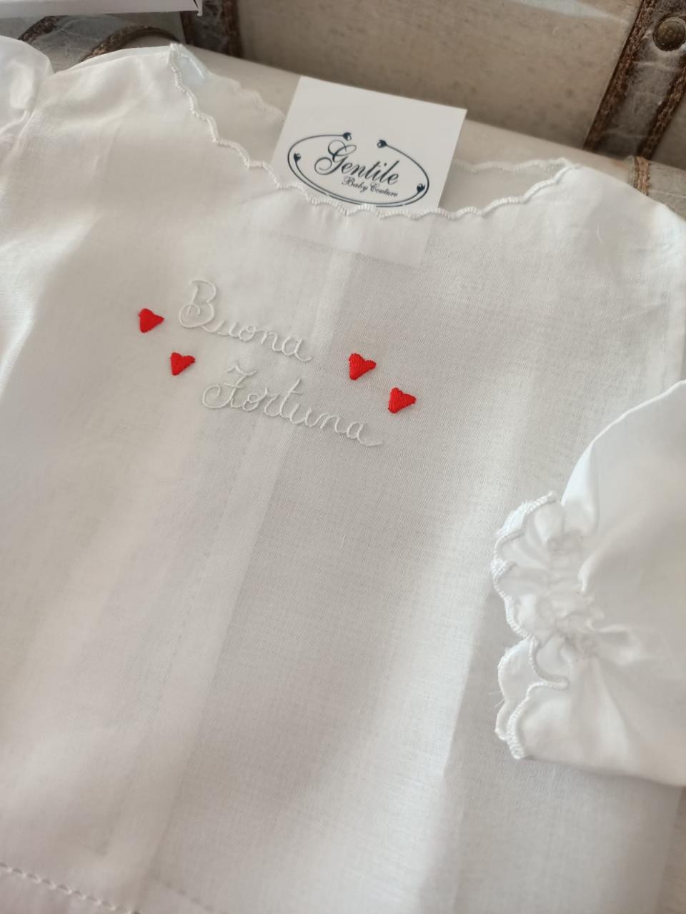 Camicina della Fortuna manica lunga Gentile Baby Couture Ricamata a mano