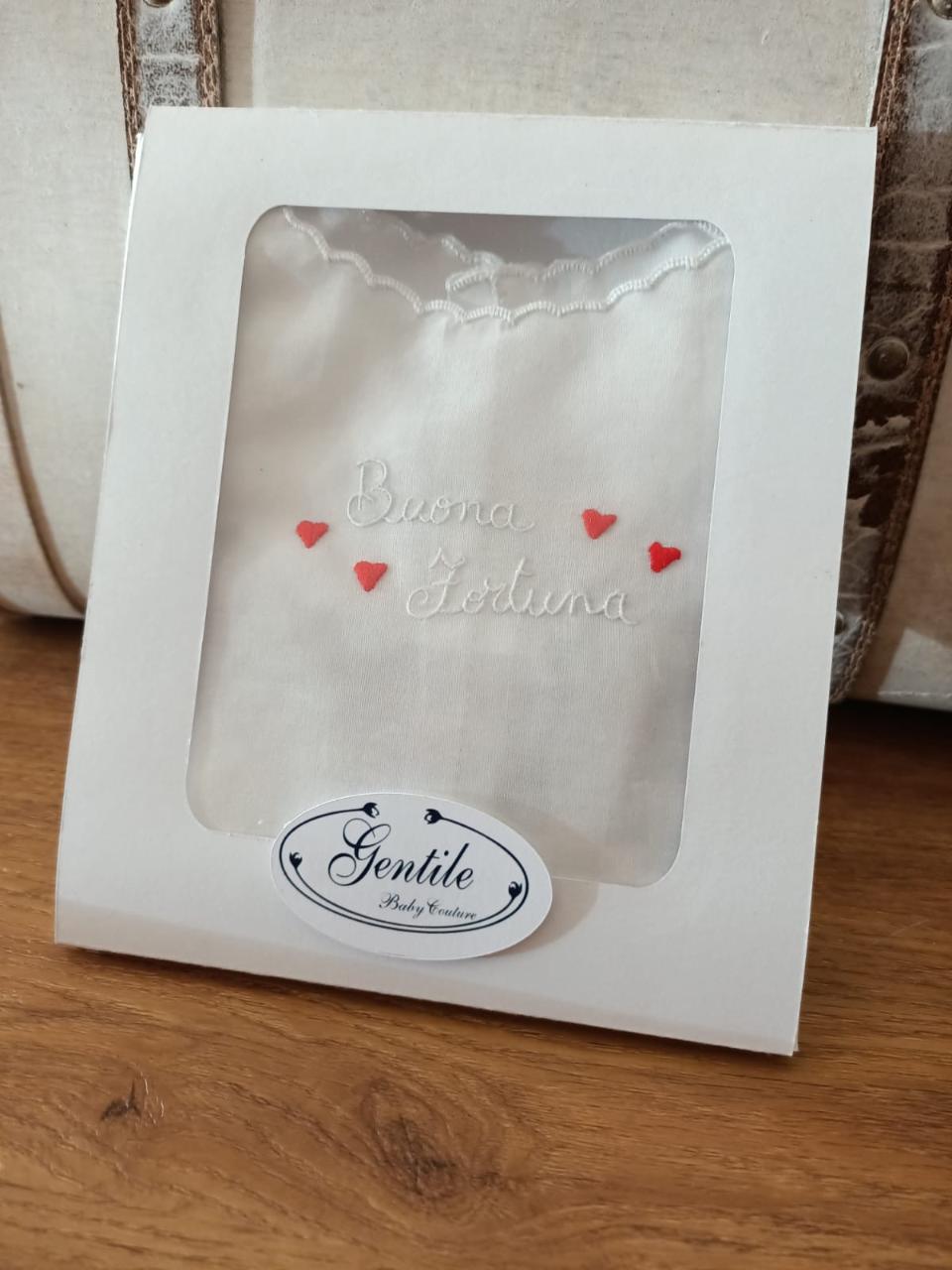 Camicina della Fortuna manica lunga Gentile Baby Couture Ricamata a mano