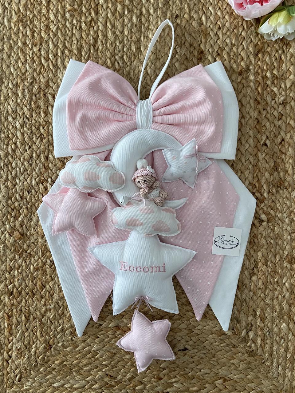 Fiocco nascita Luna con bebè uncinetto Gentile Baby Couture 26 M/F