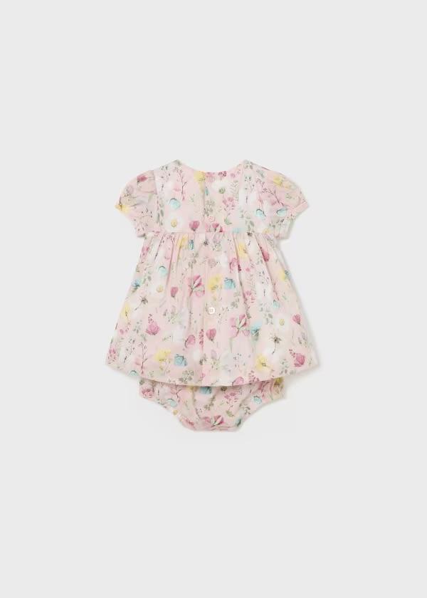 Abito in cotone a fiori rosa con fodera integrata e culotte Mayoral 1801