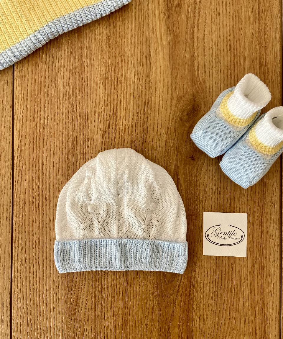 Cappellino in filo di cotone Bianco/Cielo Polvere Marlù EP5171
