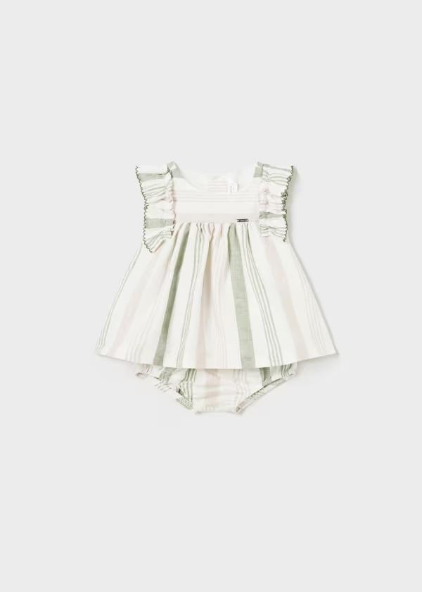 Abito in lino e cotone a righe Verdi e Beige con culotte Mayoral 1829