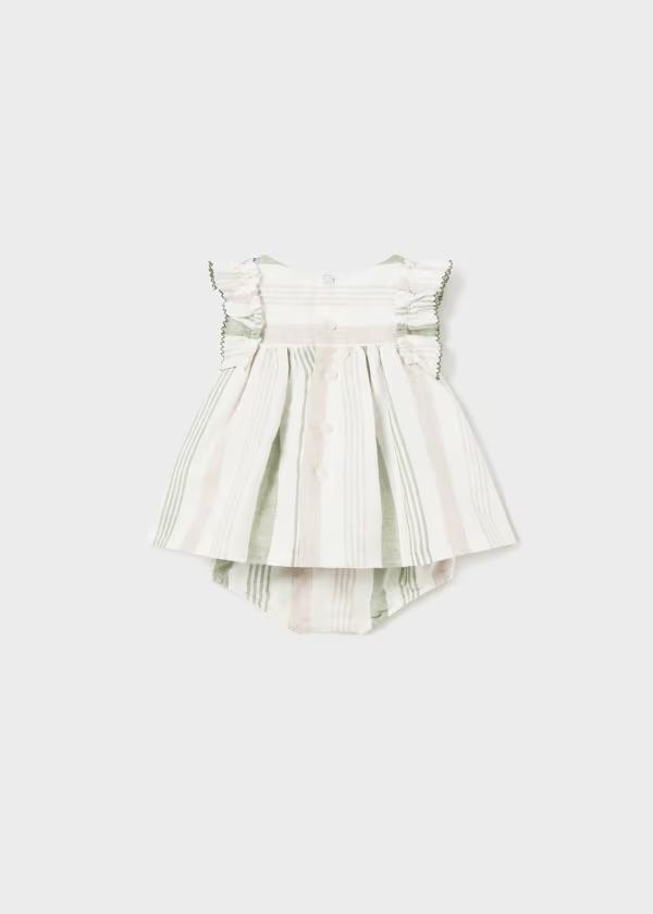 Abito in lino e cotone a righe Verdi e Beige con culotte Mayoral 1829
