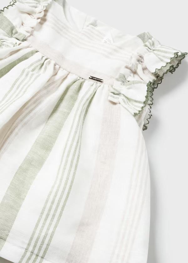 Abito in lino e cotone a righe Verdi e Beige con culotte Mayoral 1829