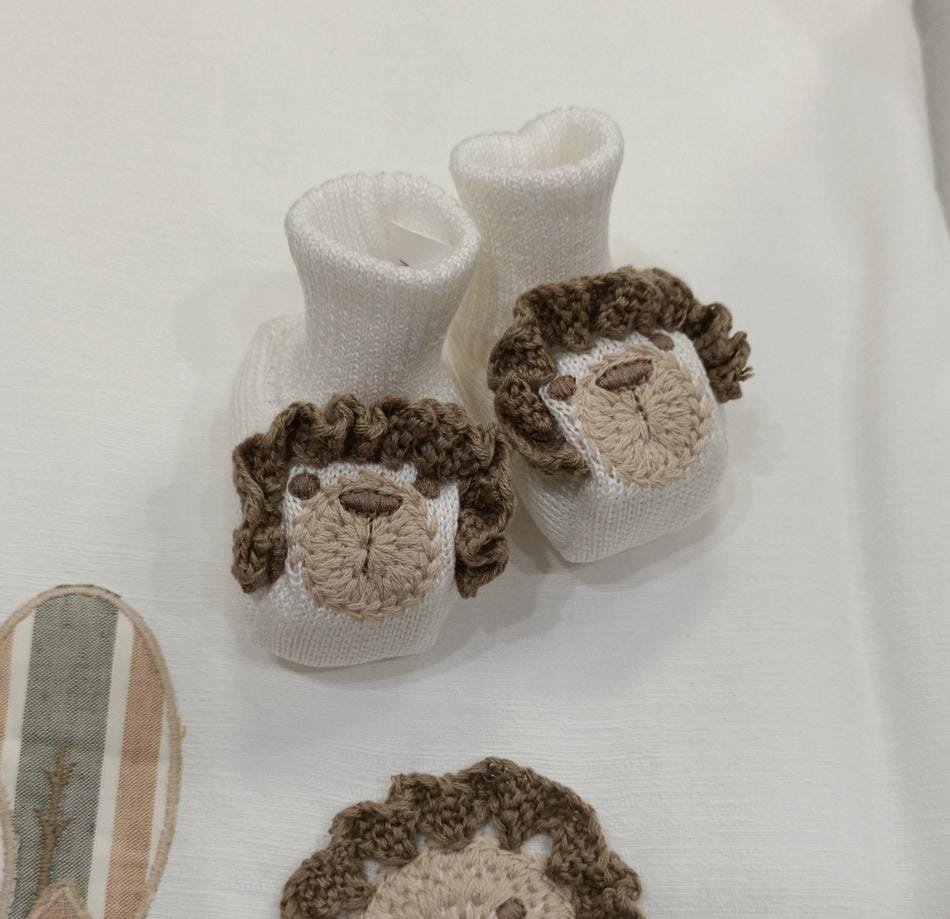 Salopette 2 pezzi in lino e cotone con babbucce Vaniglia / Tabacco / Verde taglia 0-3 mesi Marlù