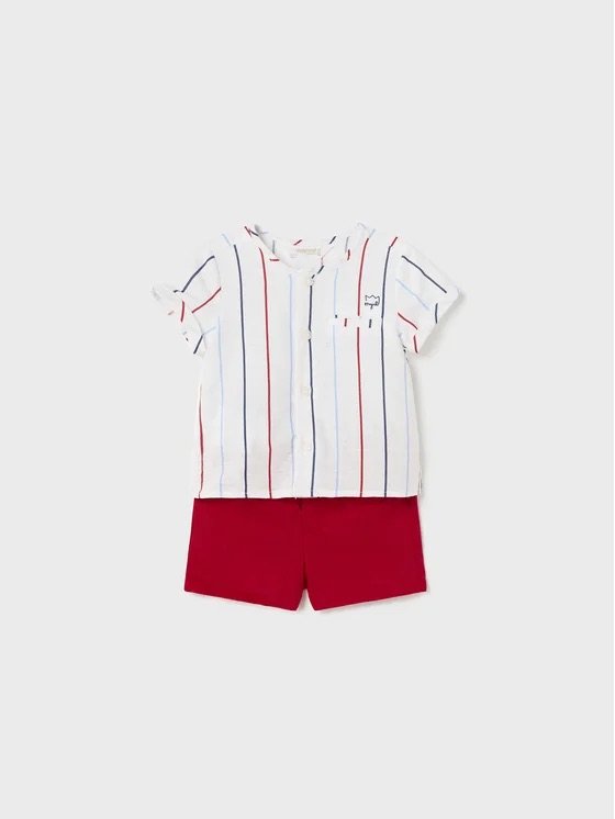 Completo 2 pezzi in lino e cotone Bianco / Rosso taglia 6-9 mesi Mayoral