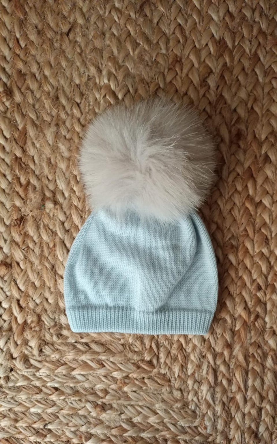 Cappellino in pura lana con pon pon in pelliccia Cielo / Beige taglia unica Marlù