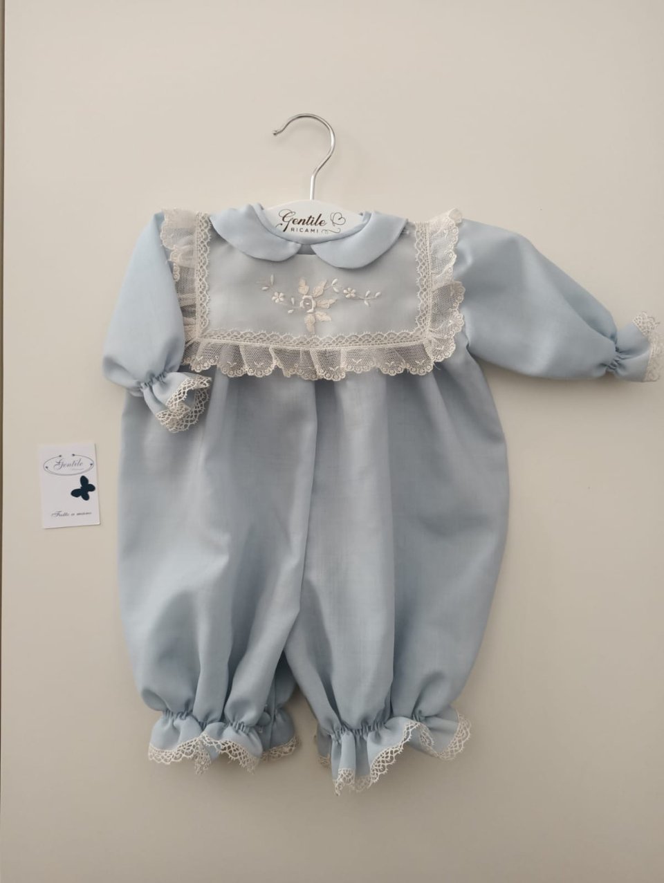 Tutina in wool di lana e organza di seta Gentile Baby Couture Ricamata a mano