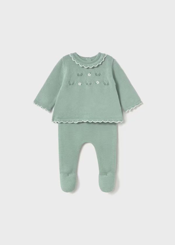 Completo nascita 2 pezzi in filo di cotone Verde Menta Mayoral