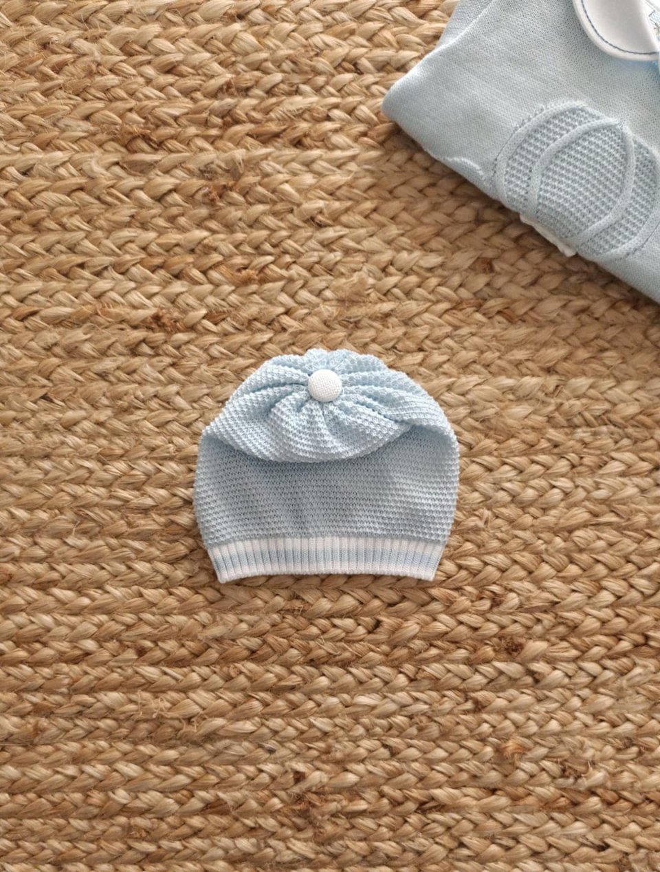 Cappellino in filo di puro cotone Cielo / Bianco taglia unica Marlù