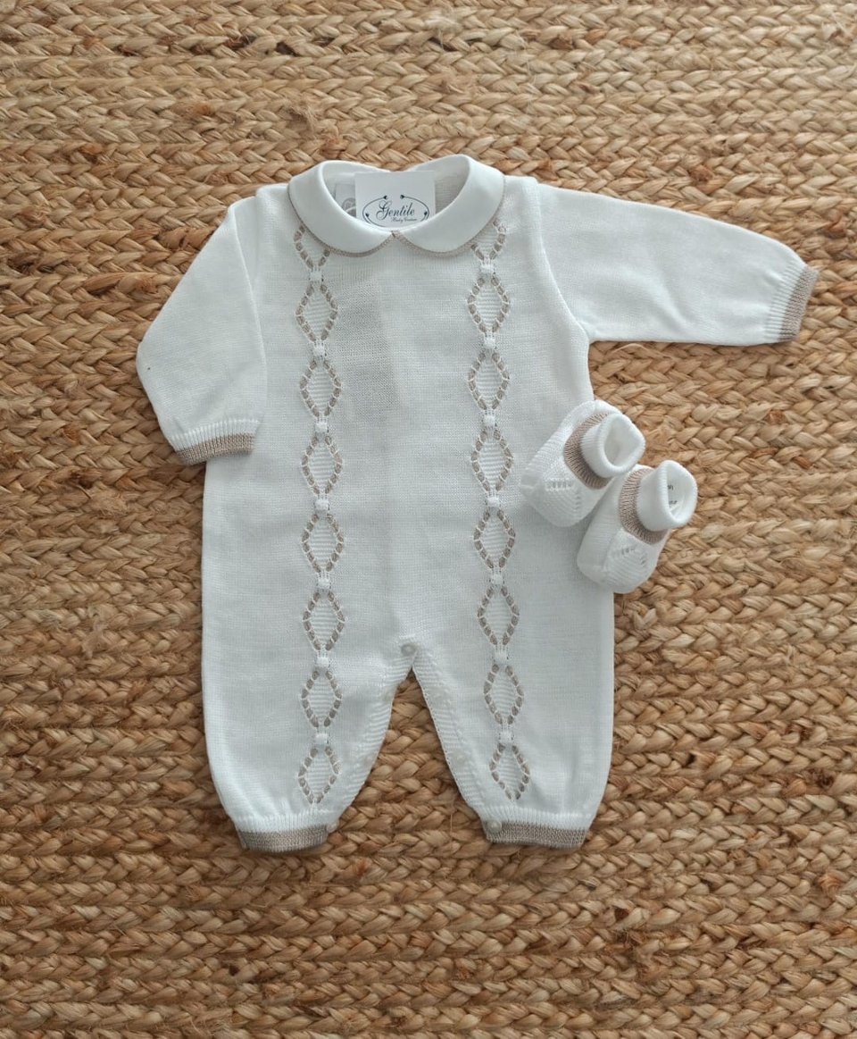 Tutina in filo di puro cotone Bianco / Noce taglia 0-3 mesi Marlù