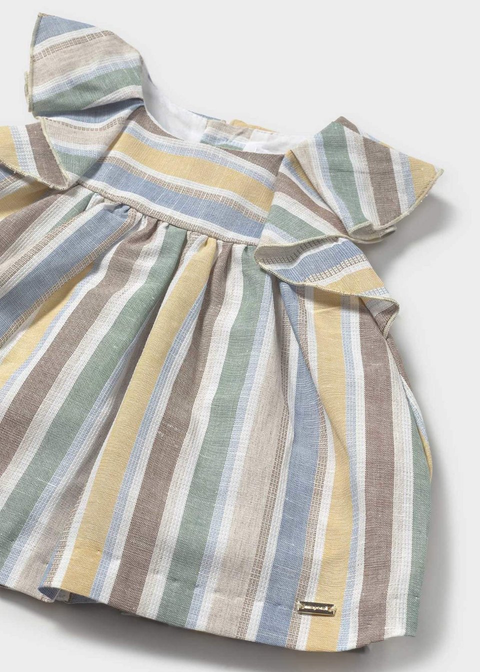 Abito in lino e cotone con culotte a righe Multicolor Mayoral