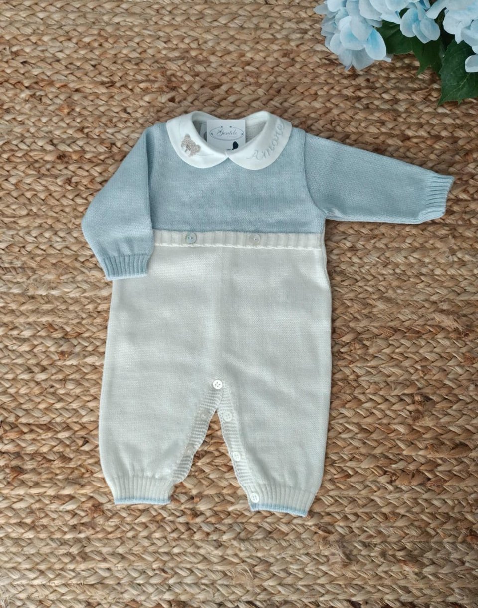 Tutina in pura lana Vaniglia / Cielo taglia 0-3 mesi Marlù