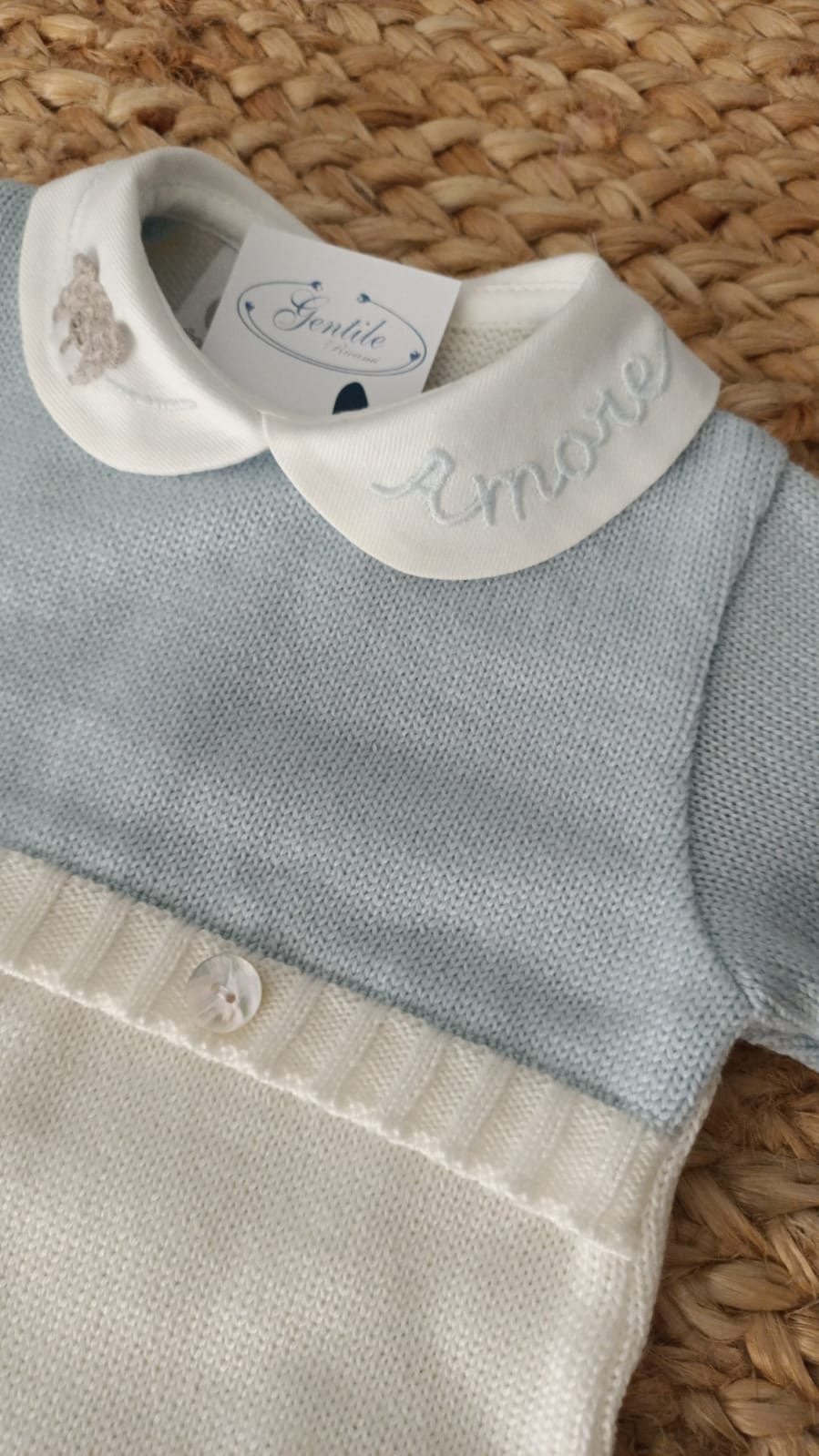 Tutina in pura lana Vaniglia / Cielo taglia 0-3 mesi Marlù