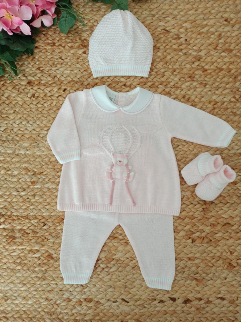 Completo 2 pezzi con cappellino e babbucce Rosa taglia 0-3 mesi Marlù