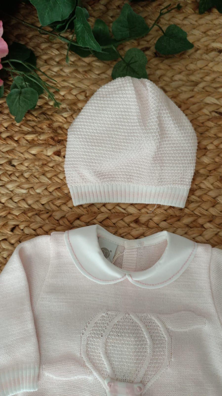 Completo 2 pezzi con cappellino e babbucce Rosa taglia 0-3 mesi Marlù