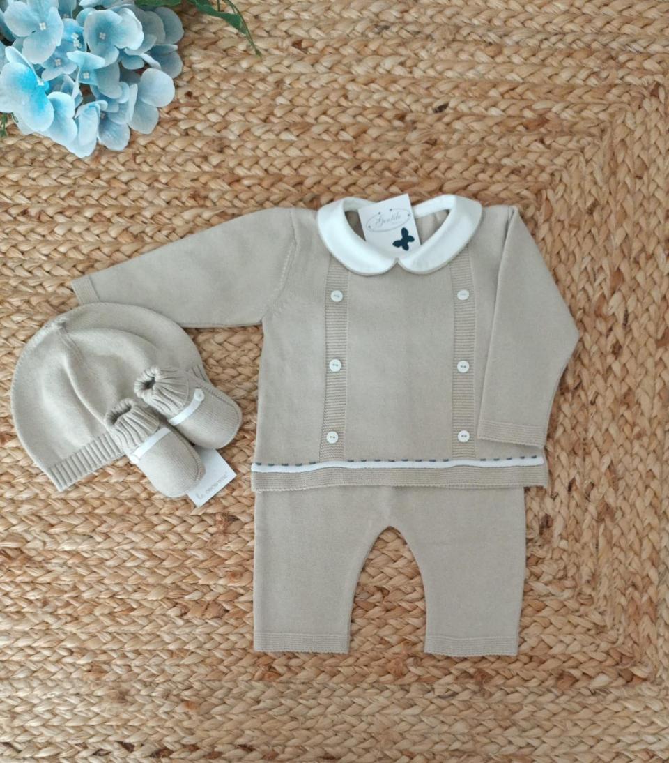 Completo 2 pezzi con cappellino e babbucce in filo di puro cotone Corda taglia 3 mesi Le Coconne