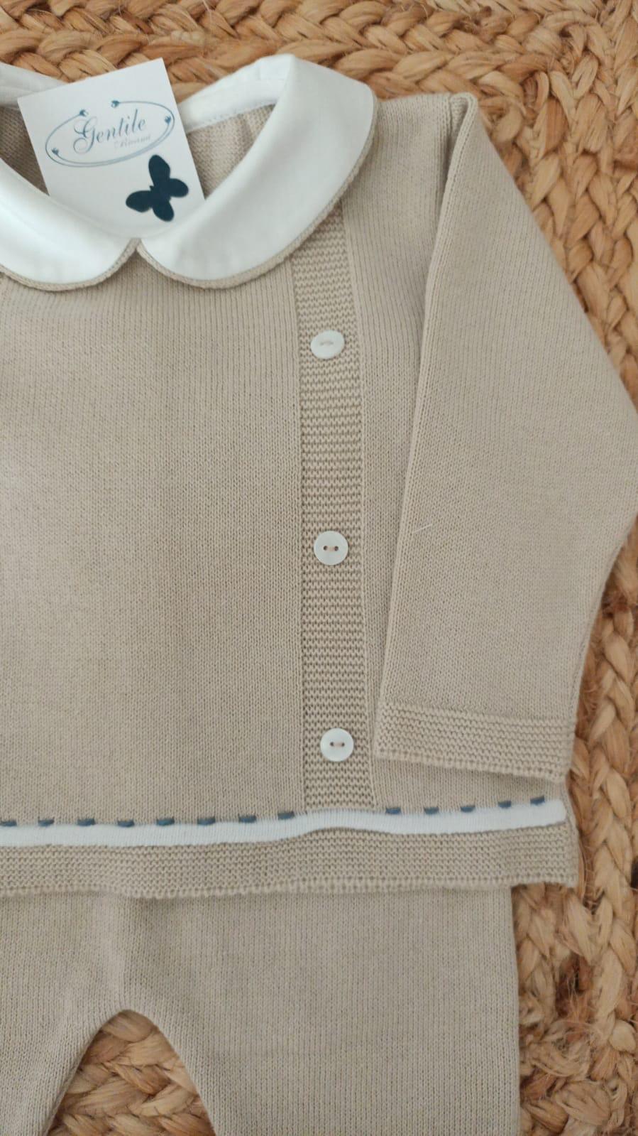Completo 2 pezzi con cappellino e babbucce in filo di puro cotone Corda taglia 3 mesi Le Coconne