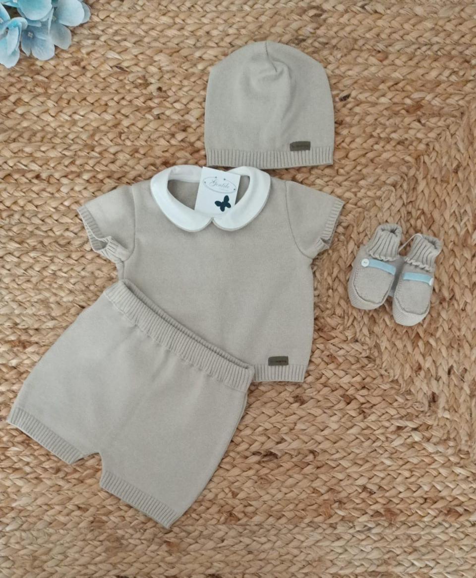 Completo 2 pezzi con cappellino e babbucce in filo di puro cotone Corda taglia 3 mesi Le Coconne Corto