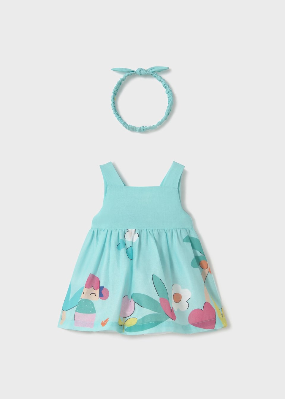 Vestito neonata in puro cotone con fascetta Turchese Mayoral