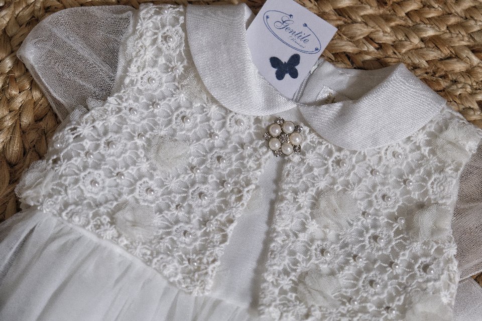 Abito elegante con pizzo e tulle Panna taglia 12 mesi Bimbalò