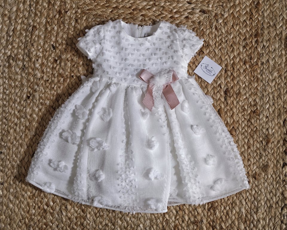 Abito elegante con pois in rilievo e fiocco Vaniglia / Marsala taglia 6-9 mesi Marlù
