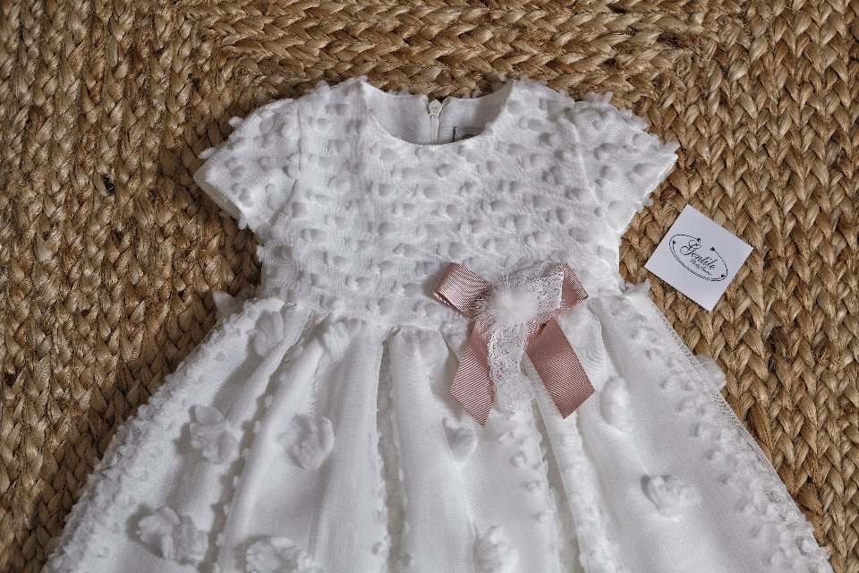 Abito elegante con pois in rilievo e fiocco Vaniglia / Marsala taglia 6-9 mesi Marlù