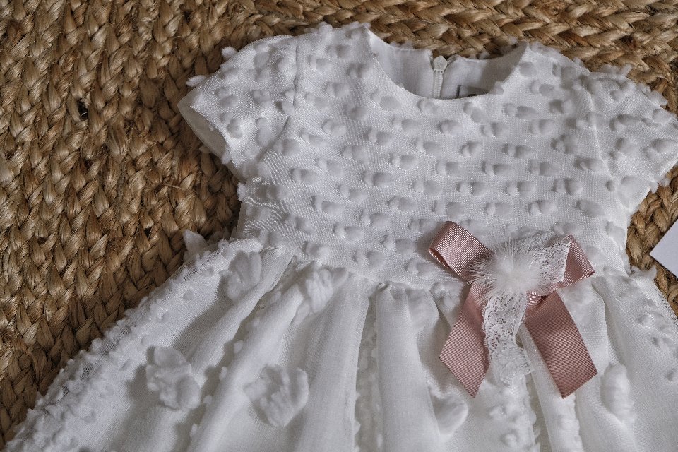 Abito elegante con pois in rilievo e fiocco Vaniglia / Marsala taglia 6-9 mesi Marlù