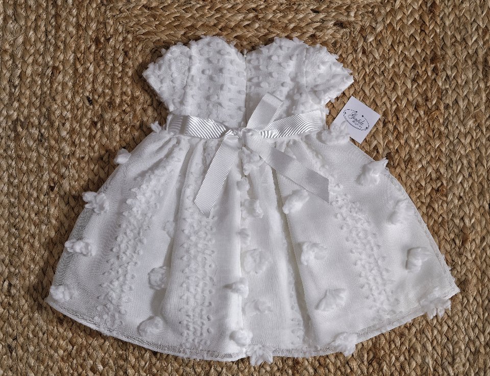 Abito elegante con pois in rilievo e fiocco Vaniglia / Marsala taglia 6-9 mesi Marlù