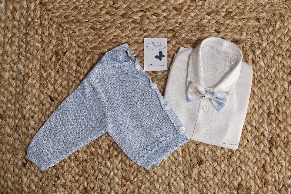 Completo 4 pezzi elegante Cielo / Bianco / Ecrù taglia 3-6 mesi Marlù