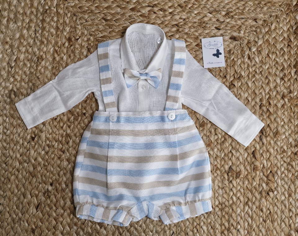 Completo 4 pezzi elegante Cielo / Bianco / Ecrù taglia 3-6 mesi Marlù