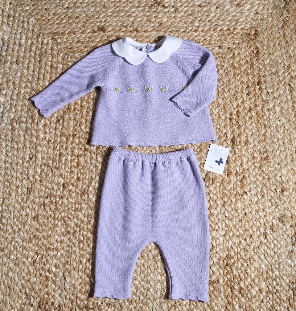 Completo nascita 6 pezzi in puro cotone Lilla Le Coconne