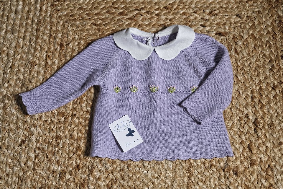 Completo nascita 6 pezzi in puro cotone Lilla Le Coconne