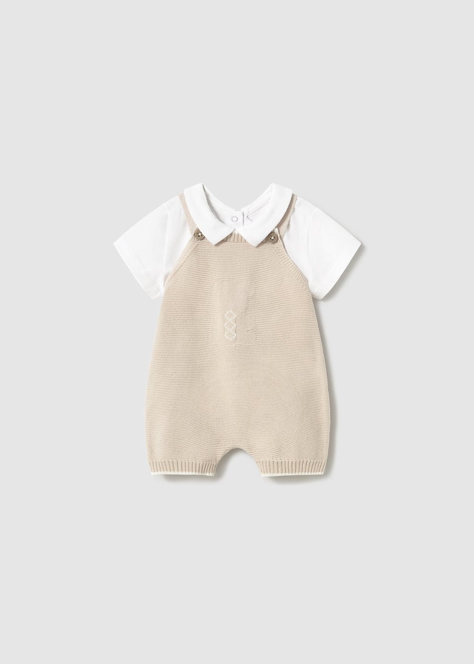 Salopette 2 pezzi in cotone Beige / Bianco Mayoral