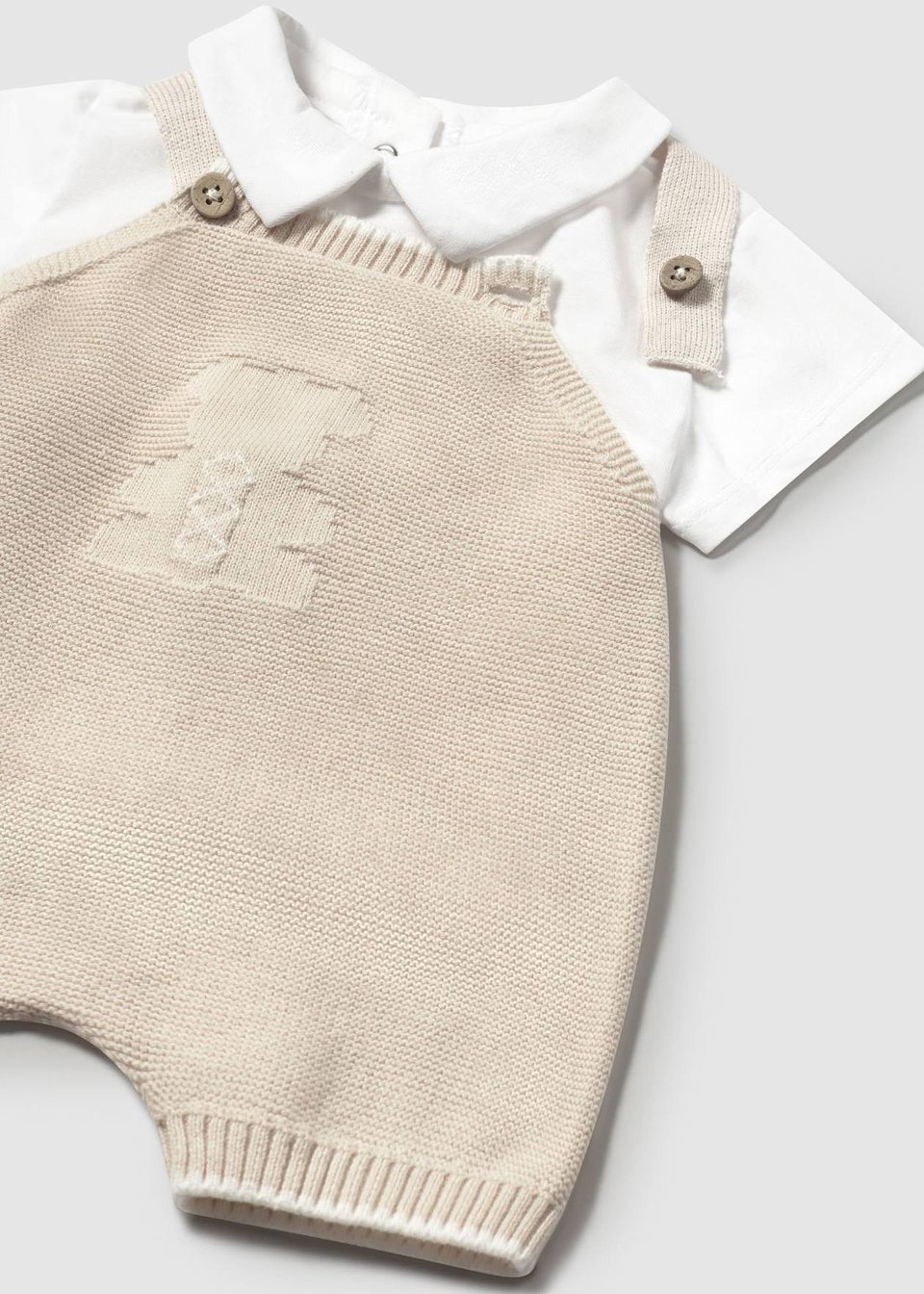 Salopette 2 pezzi in cotone Beige / Bianco Mayoral