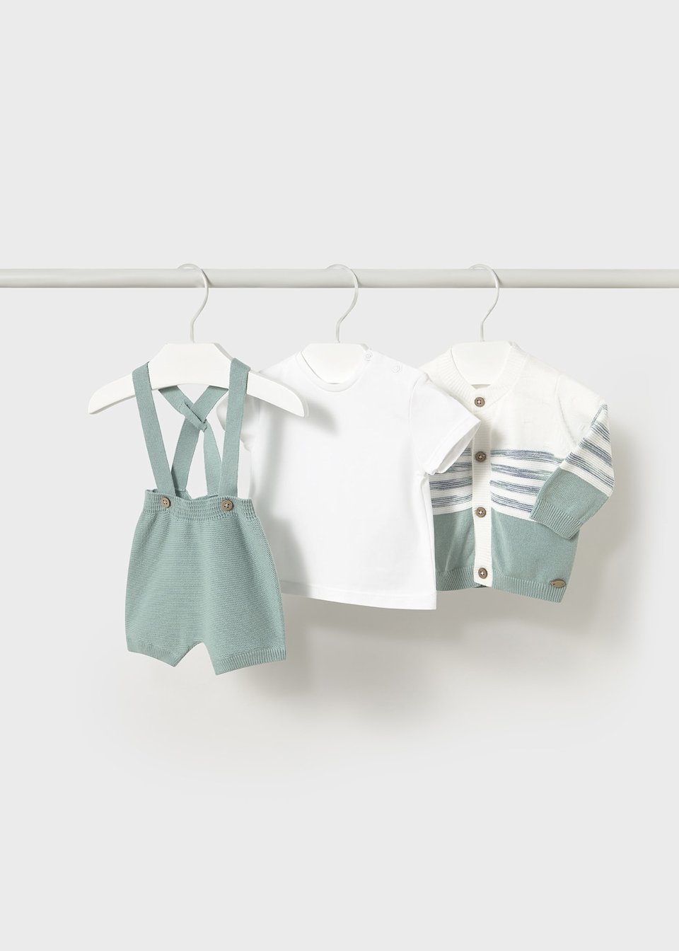 Completo 3 pezzi in filo di puro cotone Bianco / Menta taglia 2-4 mesi Mayoral