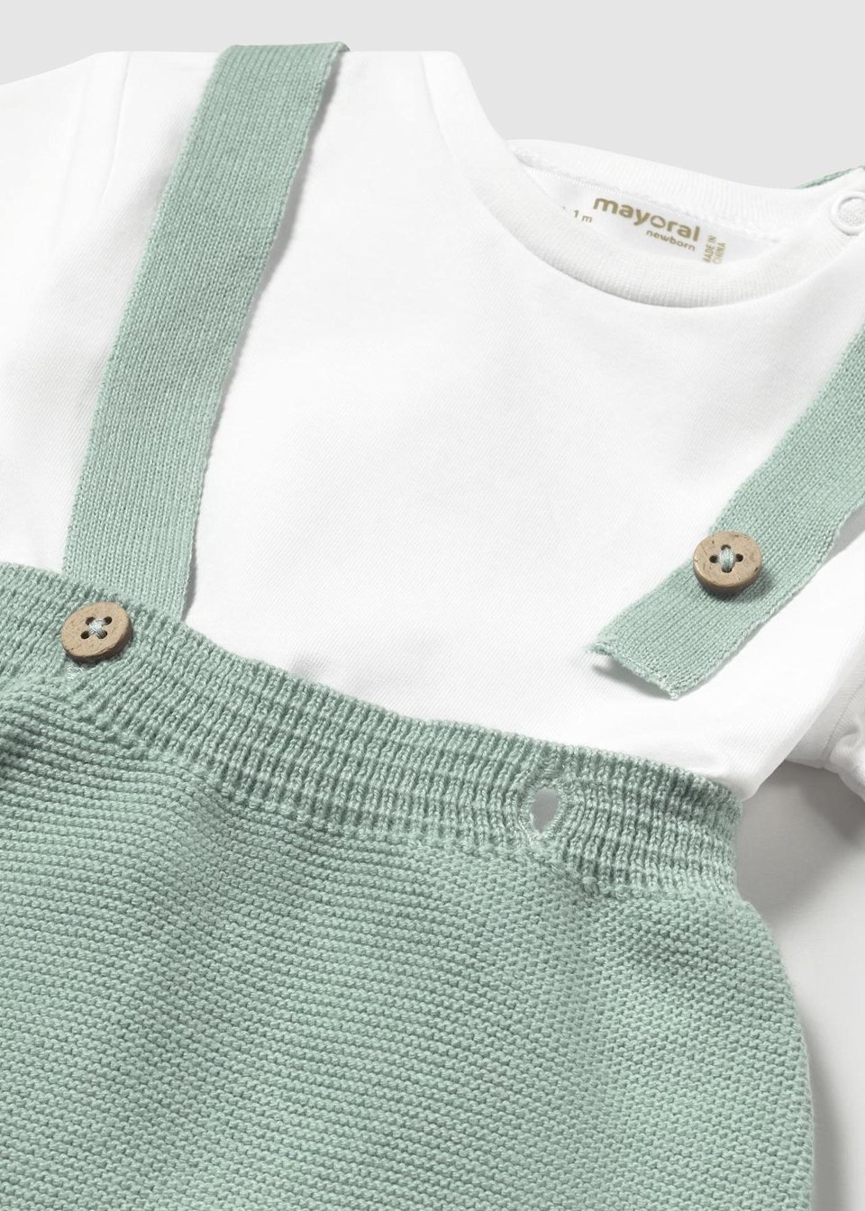 Completo 3 pezzi in filo di puro cotone Bianco / Menta taglia 2-4 mesi Mayoral