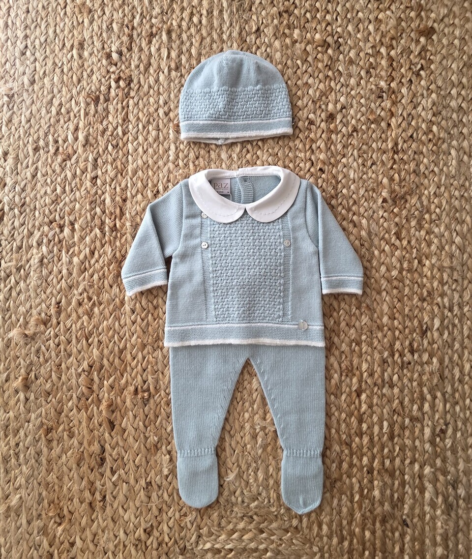 Completo 2 pezzi con cappellino in pura lana Verde Salvia taglia 1 mese Paz Rodriguez