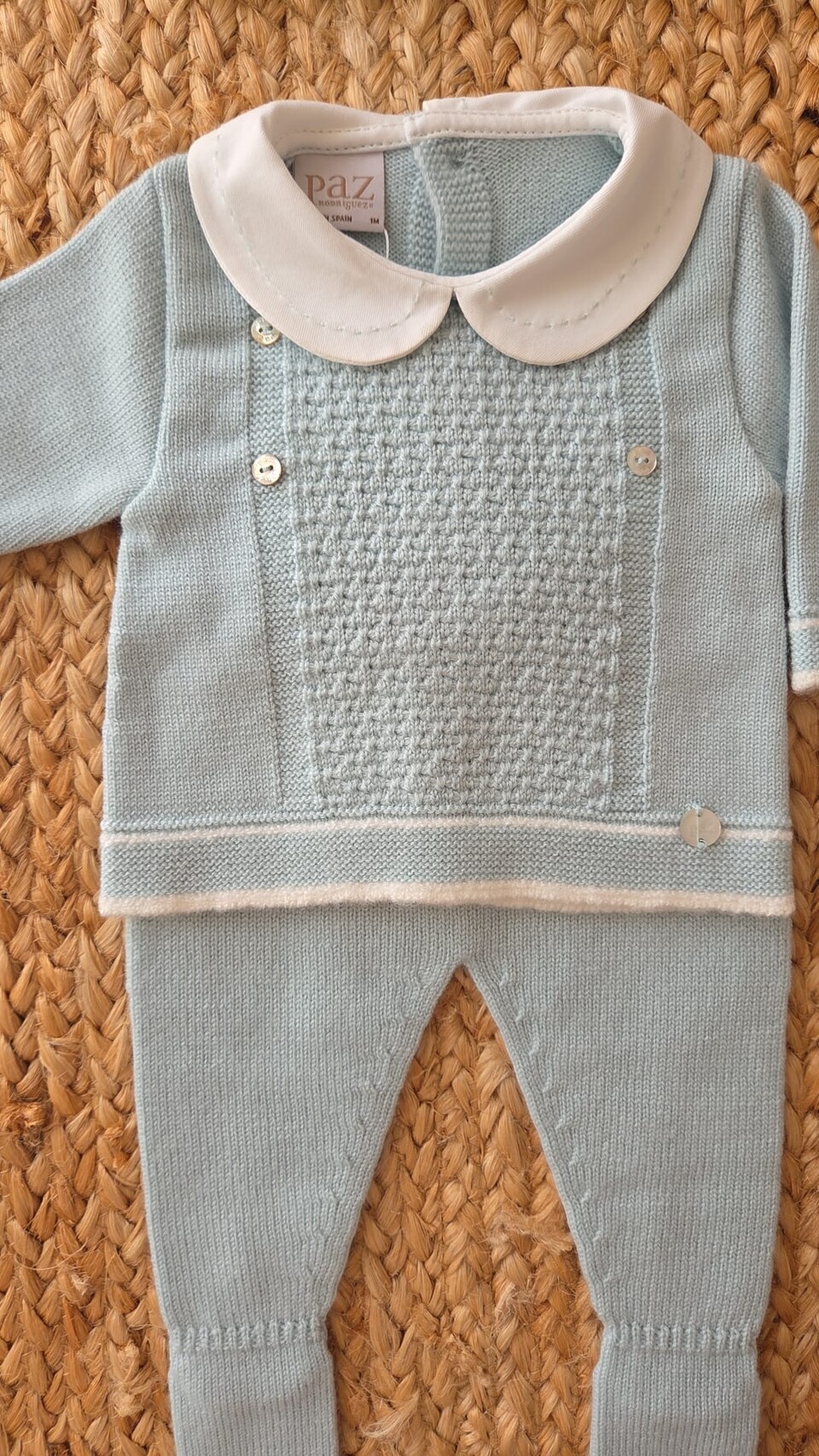 Completo 2 pezzi con cappellino in pura lana Verde Salvia taglia 1 mese Paz Rodriguez