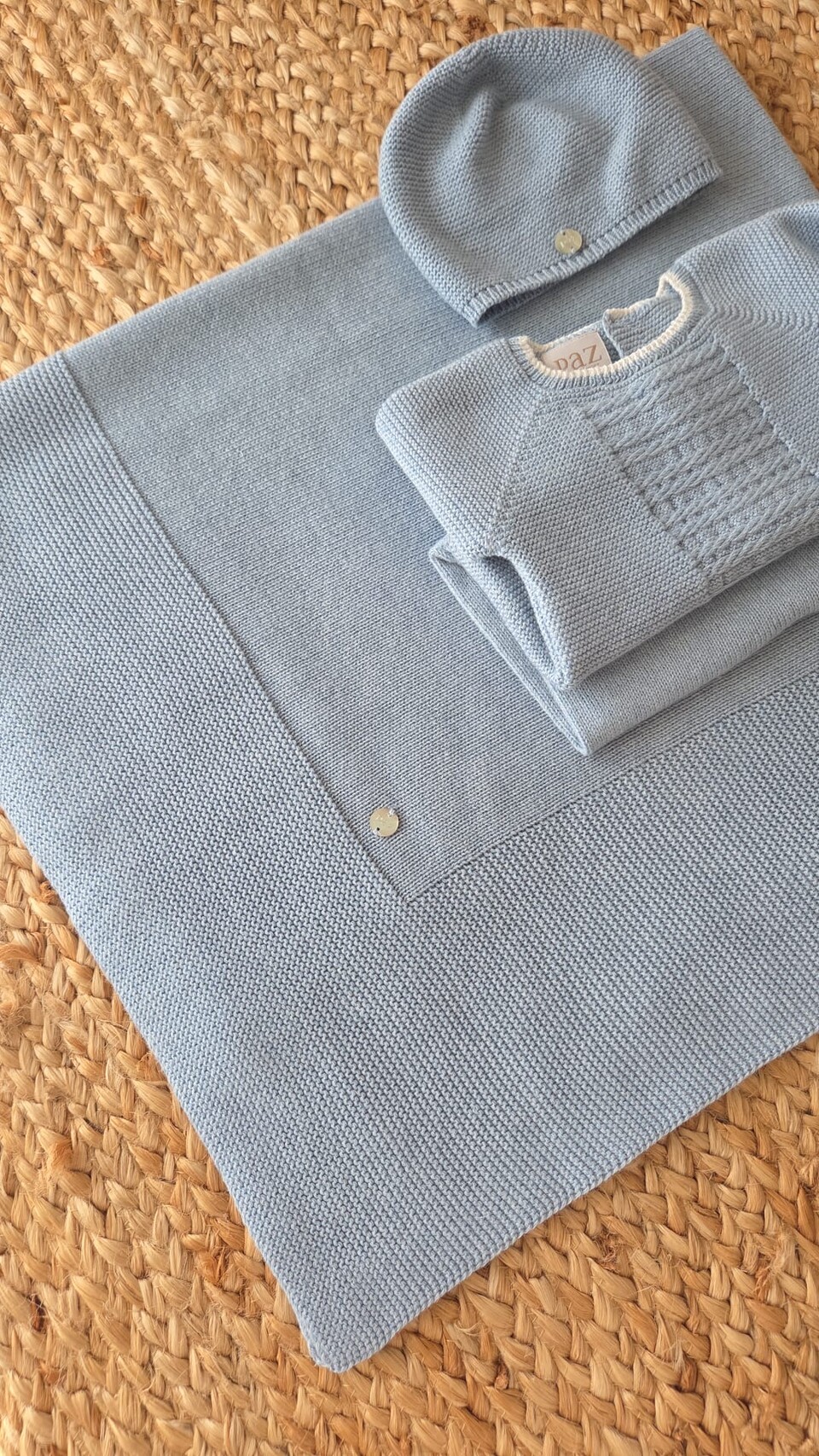 Completo nascita 4 pezzi in caldo cotone Azzurro Paz Rodriguez