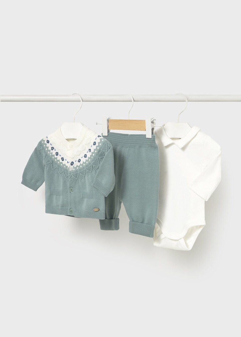 Completo 3 pezzi in caldo cotone Verde / Bianco Mayoral