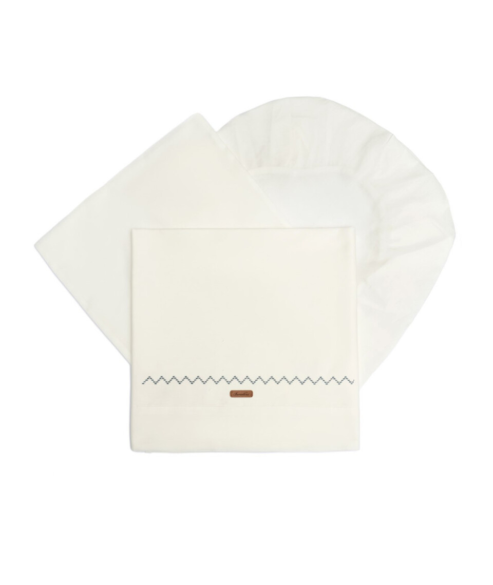 Set lenzuolino 3 pezzi per carrozzina in puro cotone Bianco Latte / Blu Barcellino