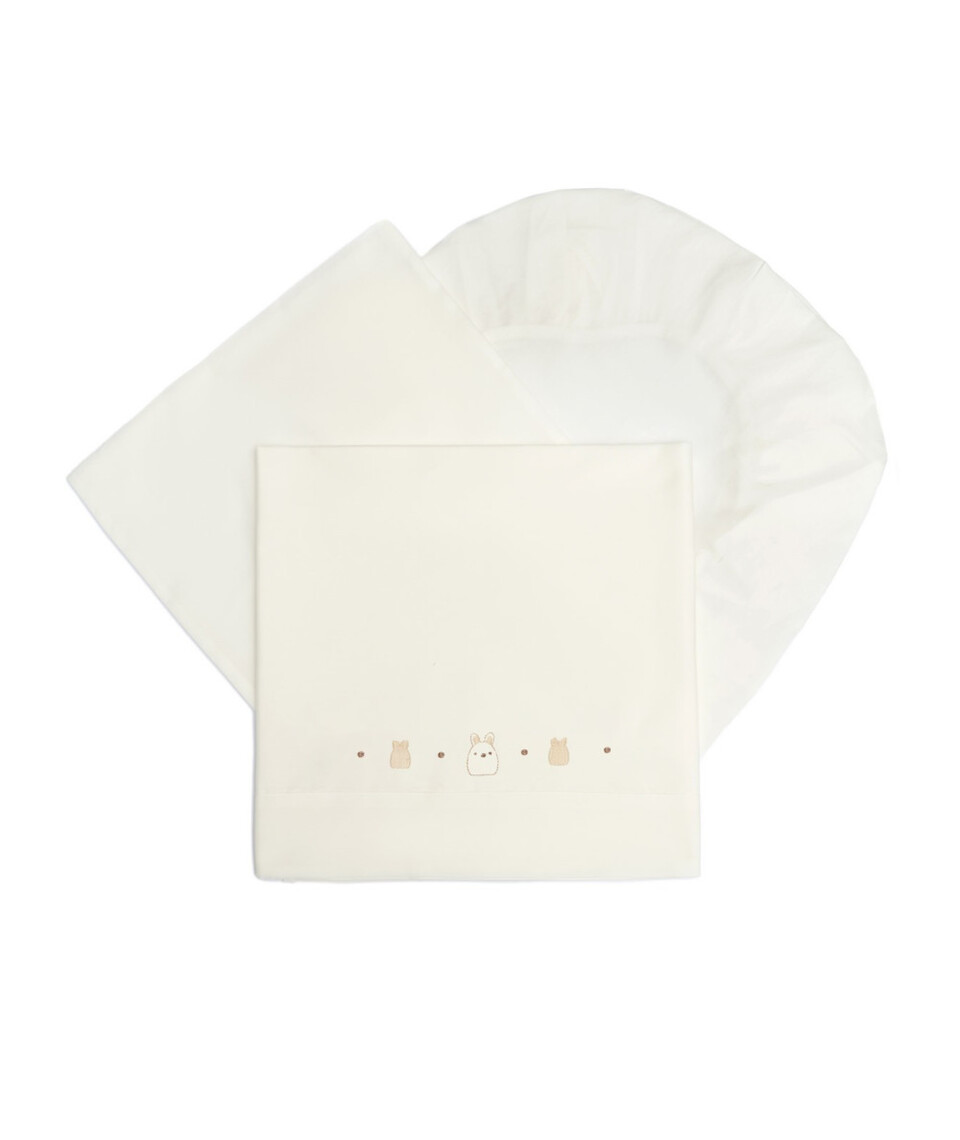 Set lenzuolino 3 pezzi per carrozzina in puro cotone Bianco Latte / Panna Barcellino