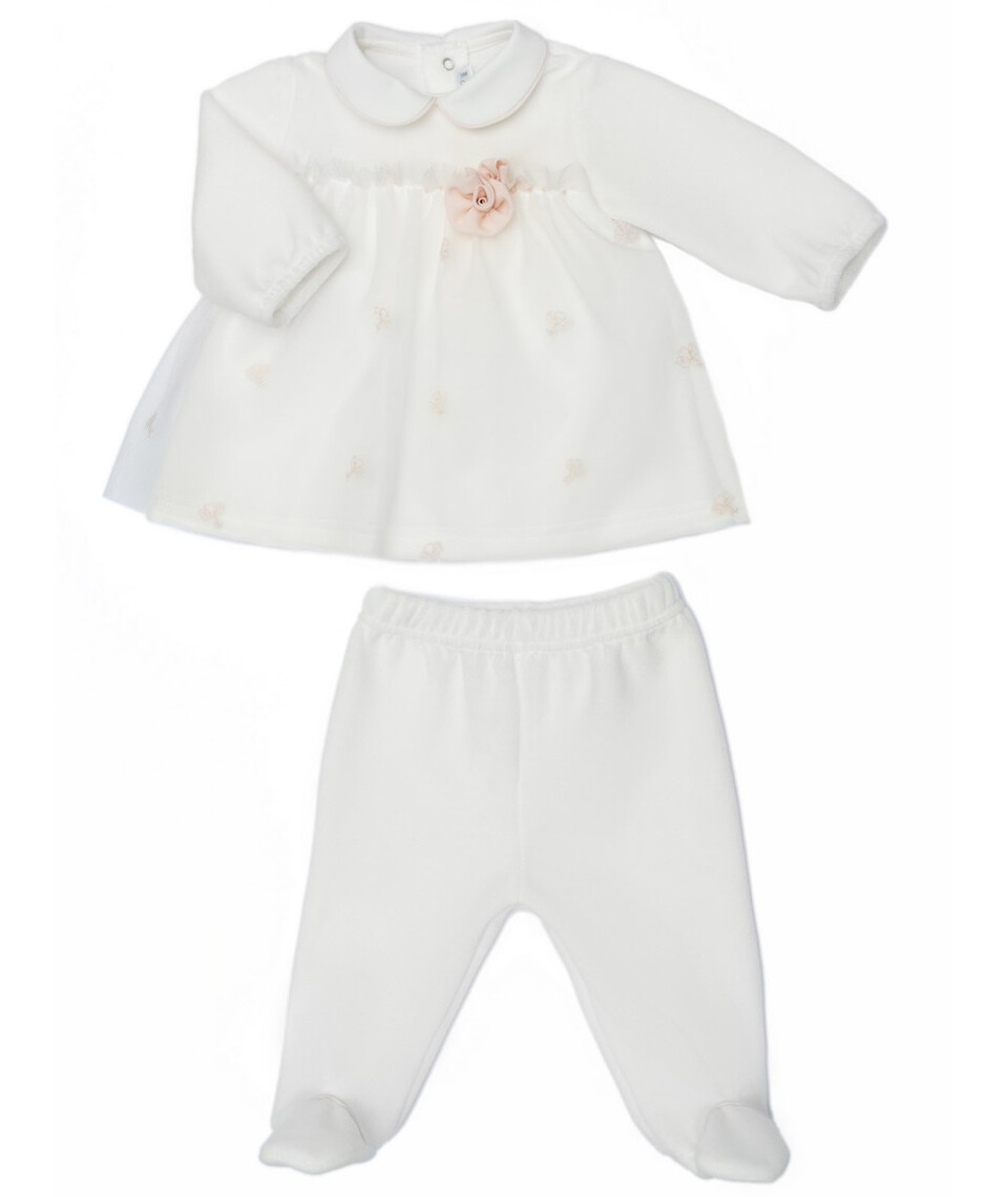 Completo 2 pezzi in ciniglia e tulle Bianco Latte Barcellino