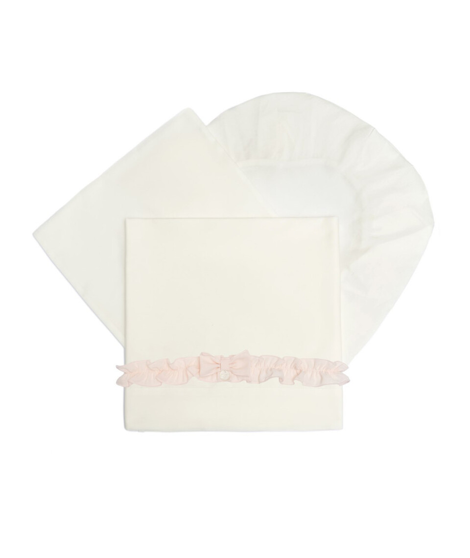 Set lenzuolino 3 pezzi per carrozzina in puro cotone Bianco Latte / Rosa Pesco Barcellino